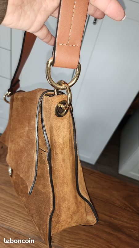 Sac à Main En Cuir Marron Minelli – Fourre-tout élégant Pour Femme, Authentique