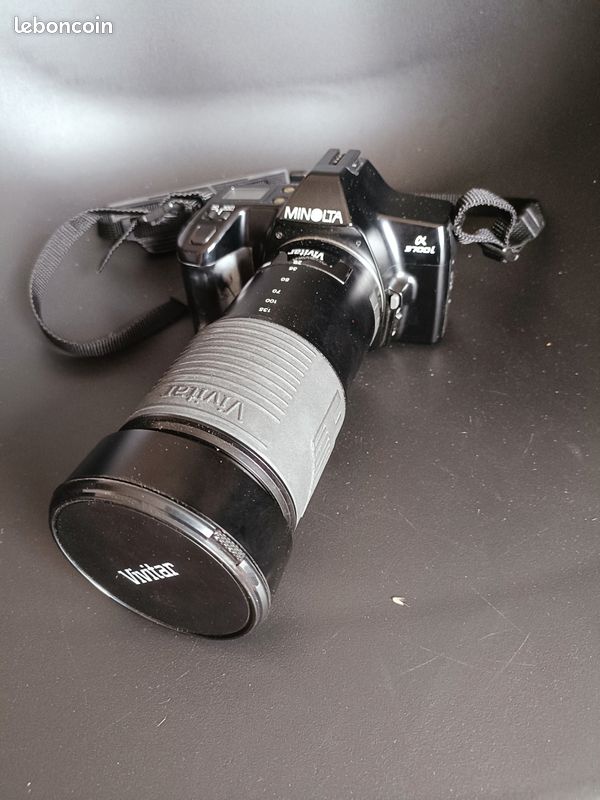 Appareil Photo Minolta Dinax 2xi Argenté – Avec Objectif Vivitar Et Flash, Non Testé (Pour Pièces)