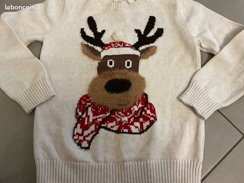 Pull beige H&M 8-10 ans cerf écharpe bonnet hiver Noël CAO74 (image 17)