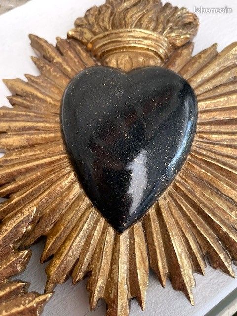 Décoration murale ex-voto cœur coloré noir 10x11,2cm