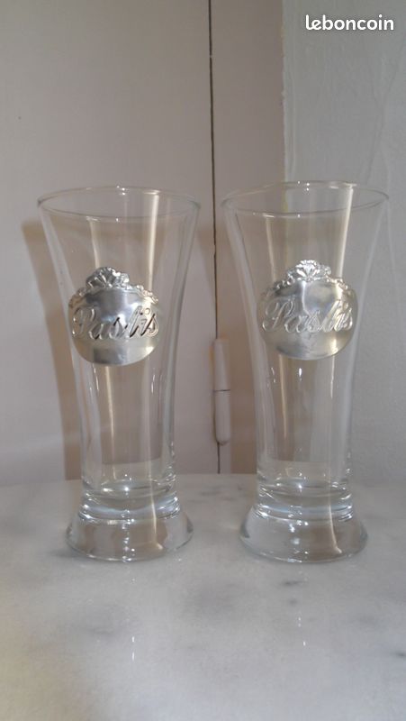 2 verres apéritif médaillon en étain "pastis" NEUFS (image 2)