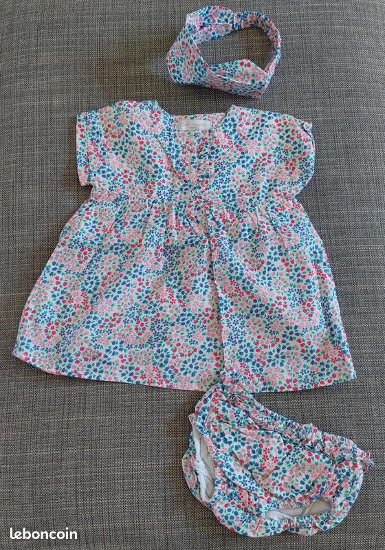Ensemble robe bloomer bandeau bébé fille 6M CADET ROUSSELLE (ann50