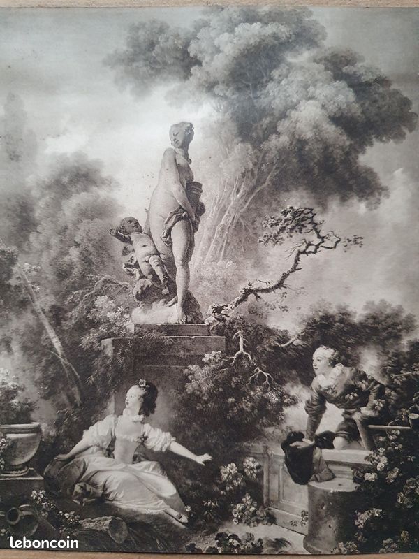 Deux élégants petits cadres avec des impressions anciennes reprenant deux célèbres tableaux de Frago (image 2)