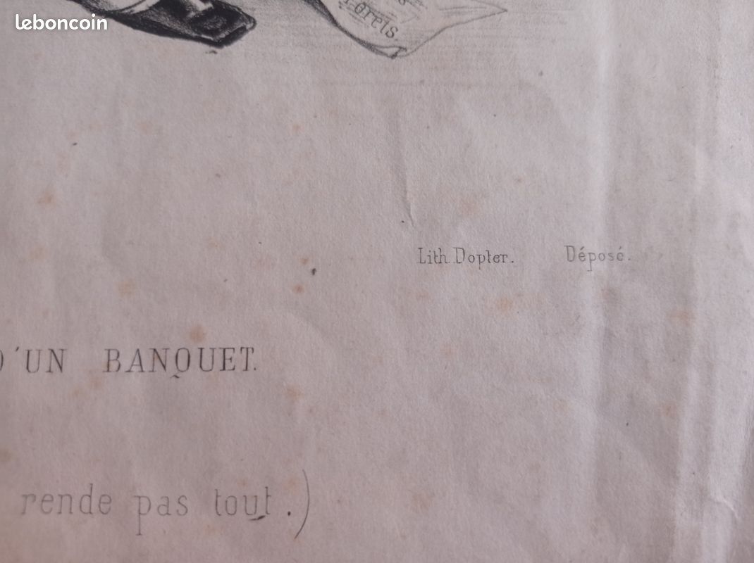 Gravure ancienne "Les suites d'un banquet" caricatures Louis-Philippe et Guizot 1848 (image 4)