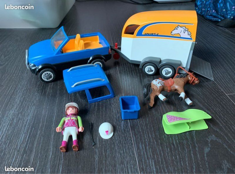 FP LOT PLAYMOBIL Vintage Camion Voiture Jeep 4X4 + Remorque Van Cheval