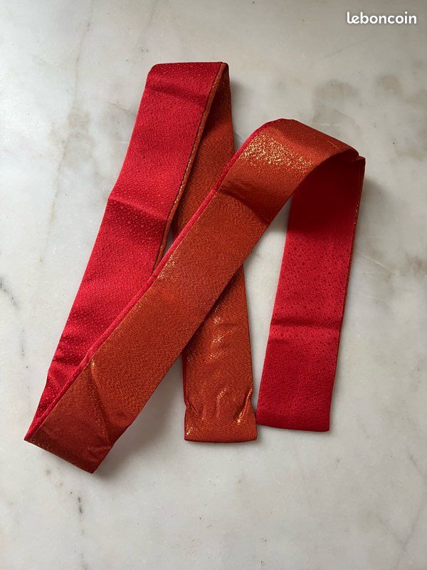 Bande de tissu japonais en soie rouge et or – 5,5 x 128 cm (image 1)