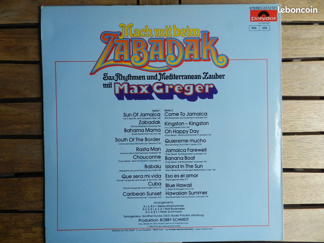 33 tours Max Greger, Zabadak (sax) (image 2)