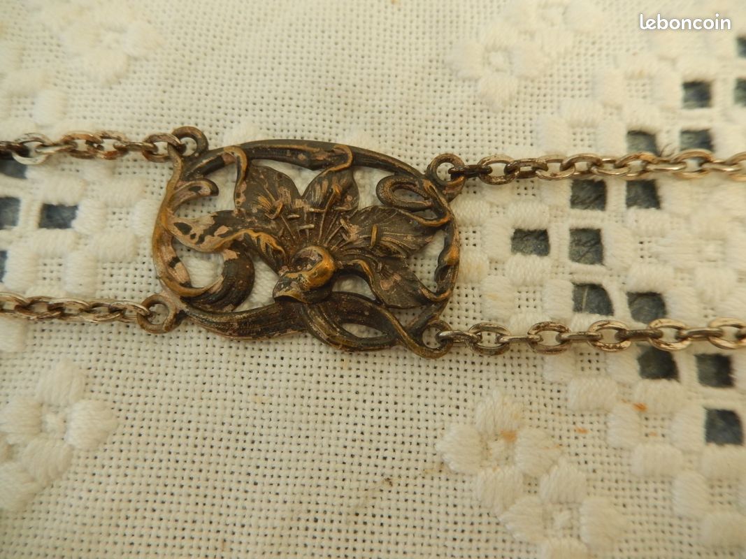 Ceinture Art Nouveau - métal argenté - plaques ajourées motif floral (image 3)
