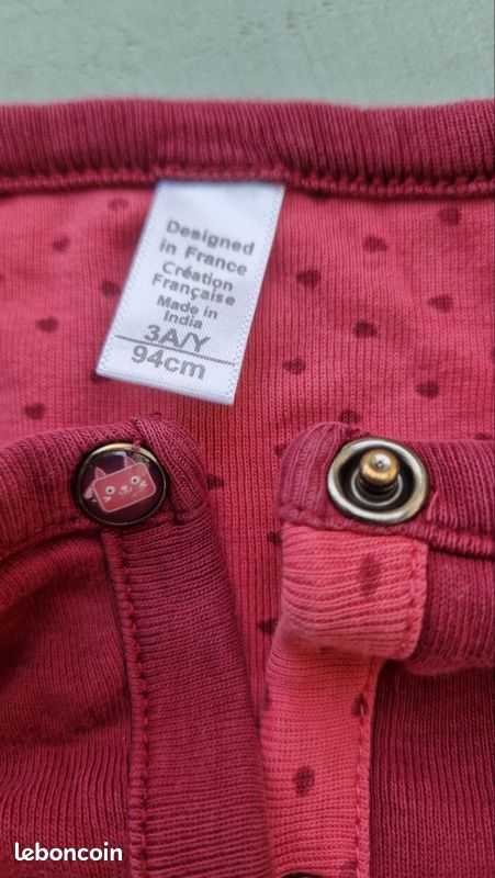 Veste fille 3 ans rouge bordeau a pression (image 3)