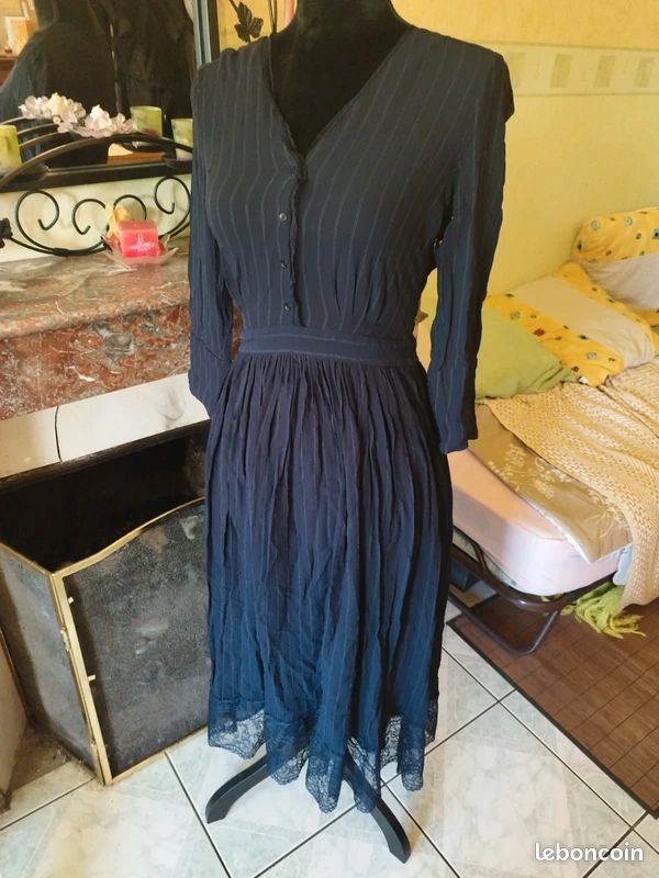 Robe longue bleu marine rayures Claudie Pierlot vintage S/36