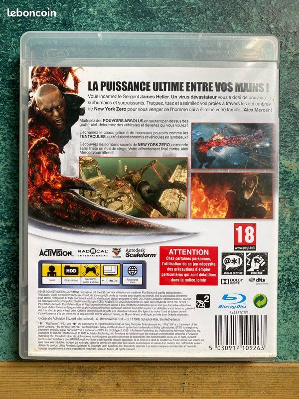 Jeu PS3 Prototype 2 - Complet, Bon état, Boîte Et Notice Incluses
