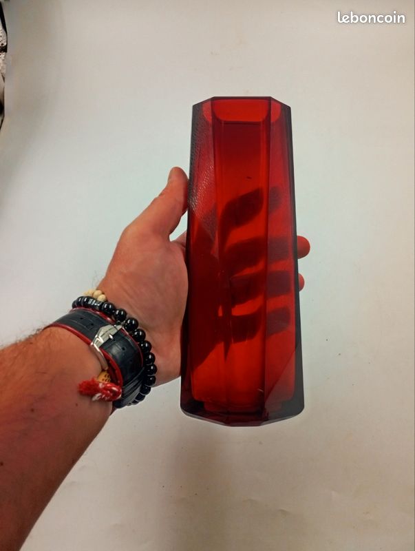 Vase Géode Prisme Facetté Vintage Rouge Rubis Années 60 70 Midcentury Moderniste Space Age (image 3)