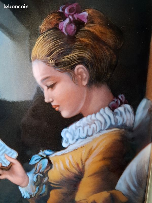Tableau vintage liseuse en Émaux de Limoges M. Betourne (image 3)
