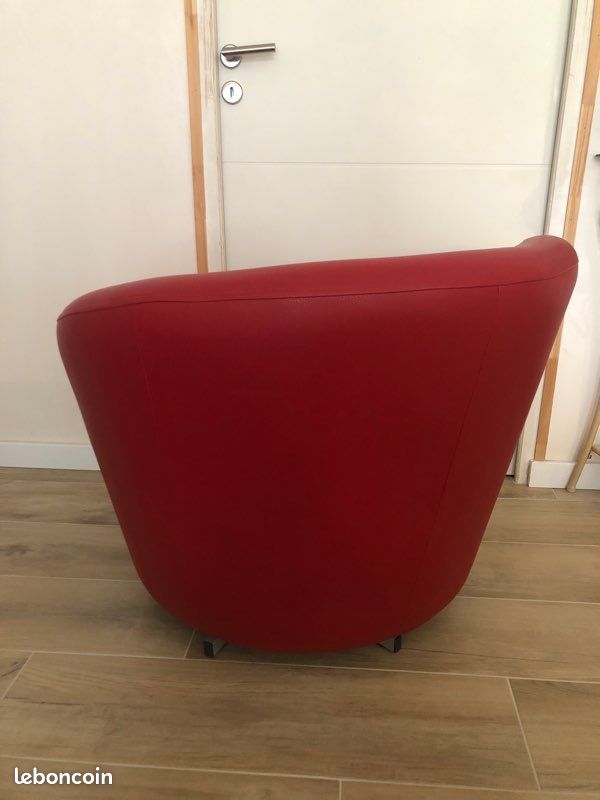 Fauteuil pivotant similicuir rouge (image 4)