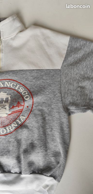 Sweat-shirt Vintage Années 80 San Francisco - Col Zippé 1/4, Fabriqué USA, Taille XL