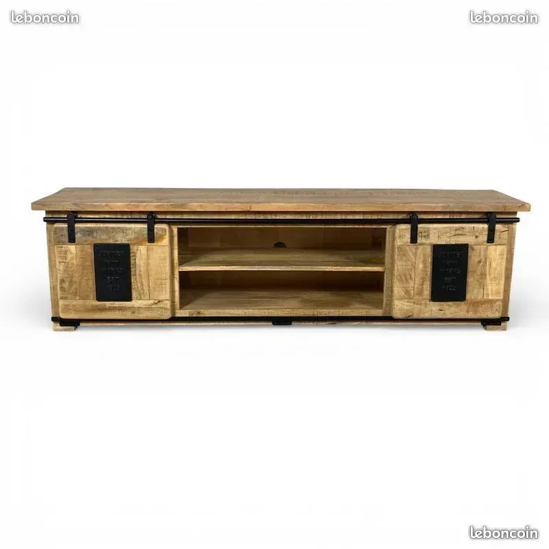 ⭐ Meuble TV 180 cm RAILWAY Bois massif manguier - Modèle Exposition ⭐ Retrait en magasin (54) (image 2)