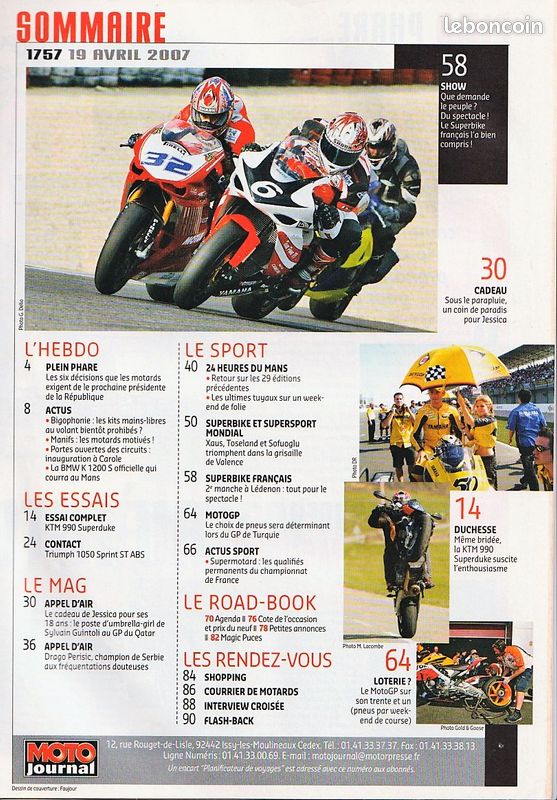 MJ 1757 KTM 990 super Duke TRIUMPH 1050 Sprint ST ABS 30 ans de 24H du MANS SUZUKI GSX-R 1000 Superbike Championnat de France Superbike (image 2)
