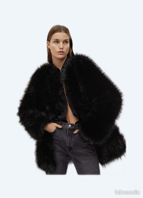 Longue Veste Fourrure Noire Sans Manche Fausse Manteau Fourrure