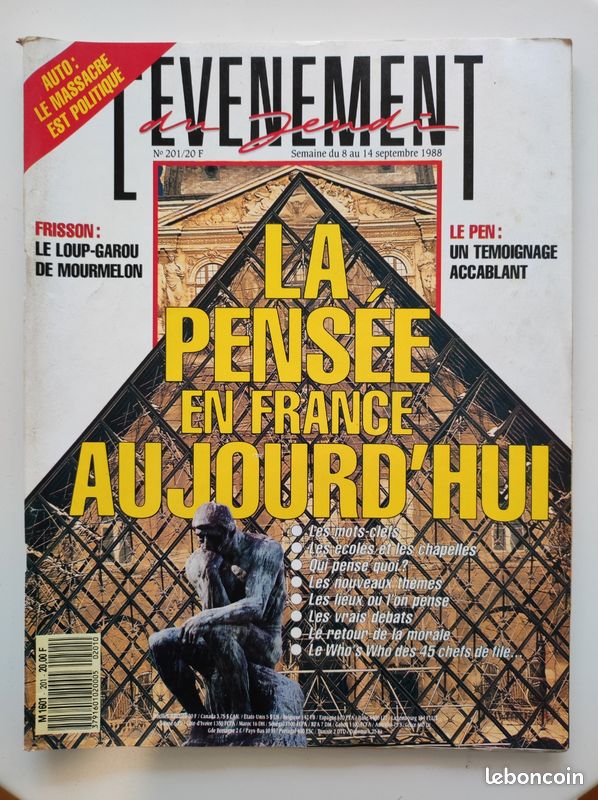Evenement du jeudi (l') n° 201 du 08/09/1988 - auto - le massacre est politique - le loup-garou de mourmelon - le pen - la pensee en france aujourd'hui (image 1)