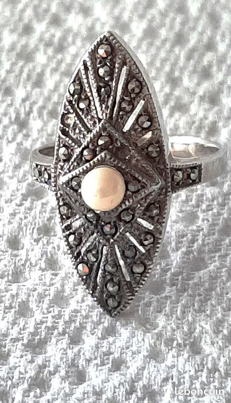Bague En Argent Massif 925 Et Nacre (abalone) - Taille 60 - Occasion état Neuf