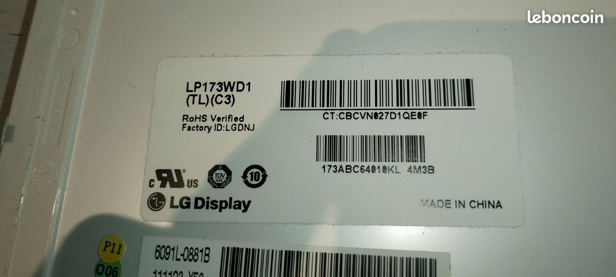 Dalle écran LED 17.3 Pouces - LP173WD1 (TL) (C3) - LG - WXGA+ HD+ - D'origine Neuve