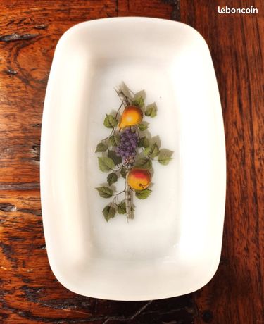 Ravier / Plat Vintage Arcopal - Décor Pomme, Poire, Raisin - Verre - Multicouleur