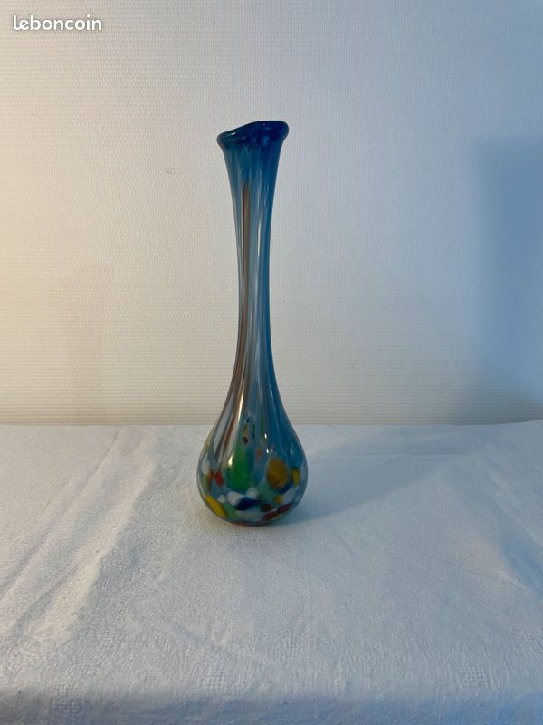 ANCIEN TRES BEAU Vase Soliflore En Emaux Decor Japonais Oiseau Et