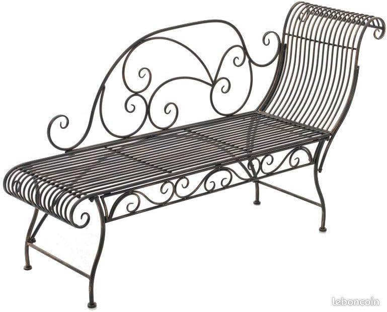 Chaise Longue de Jardin Fer Forgé Couleur Bronze - Banc avec Récamière - Banquette Style Romantique - Banc Fer Extérieur (image 1)