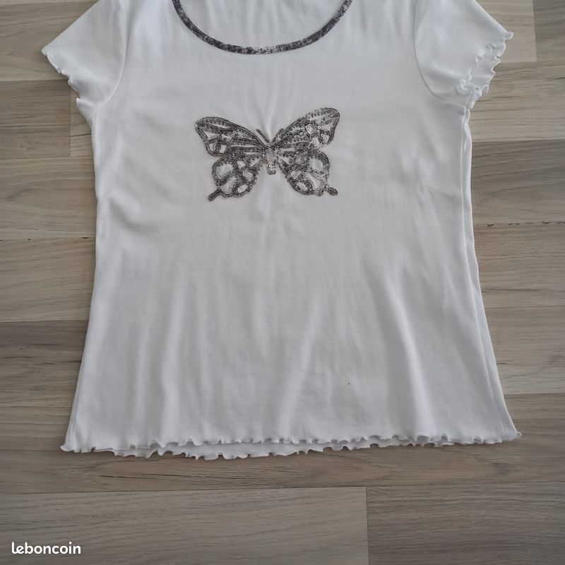 T-shirt femme blanc à motifs Armand Thierry taille M (image 5)