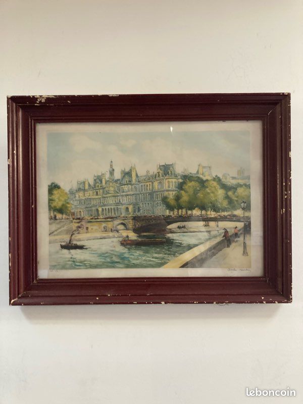 Lithographie ancienne signée Charles Blondin première moitié XXÈME. Vue de l hôtel de ville Paris (image 1)