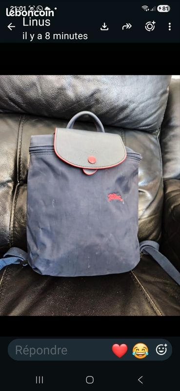 Sac à dos Longchamp pliage authentique club navy bleu marine et rouge (image 2)