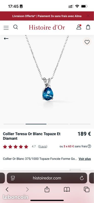 Collier Teresa en or blanc Topaze et diamant (image 5)