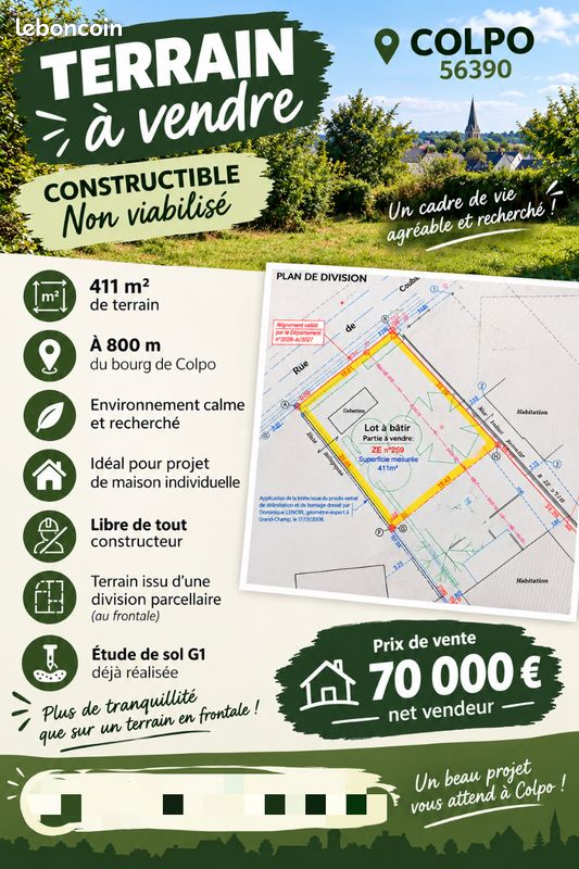 Terrain constructible colpo · 70 000 €