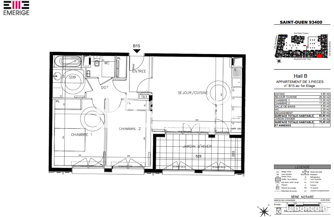 Appartement 3 pièces 65 m² · à Saint-Ouen-sur-Seine · 65 m² · 1 681 €/mois