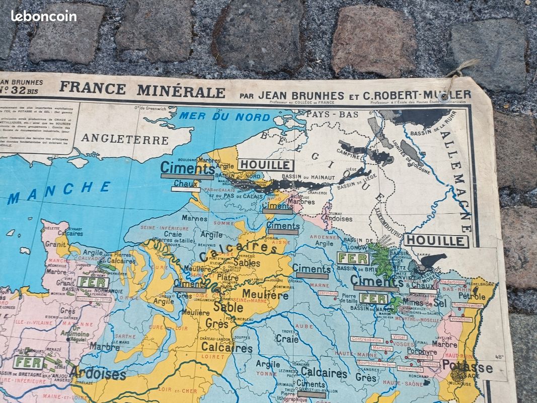 Ancienne grande carte scolaire affiche - France Industrielle et minérale - BRUNHES (image 10)