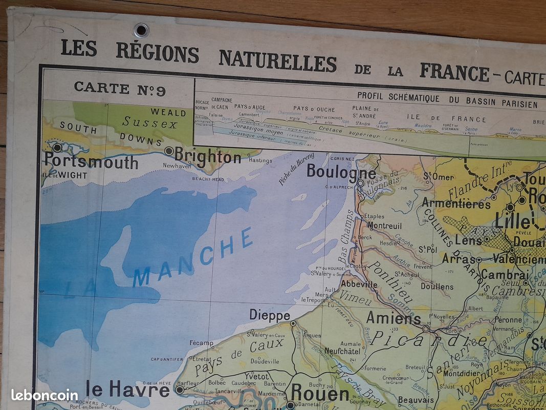 PS2 Ancienne carte scolaire Hatier Les régions naturelles de France - N°9 -9Bis (carte double) Bassin Parisien par Paul Kaeppelin (image 3)