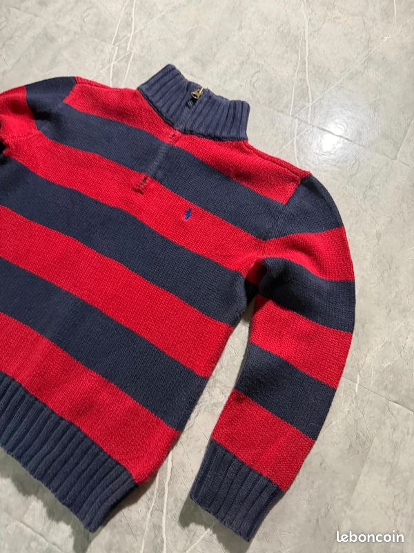 Pull col roulé polo ralph lauren, rayé rouge marine grosse maille, taille 7 ans enfant #MPERL1 (image 3)