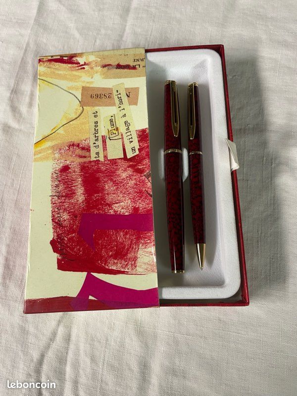 Parure Waterman Plume Or 18 Carats + Stylo Bille – Bordeaux Marbré, Neuve Avec étiquettes