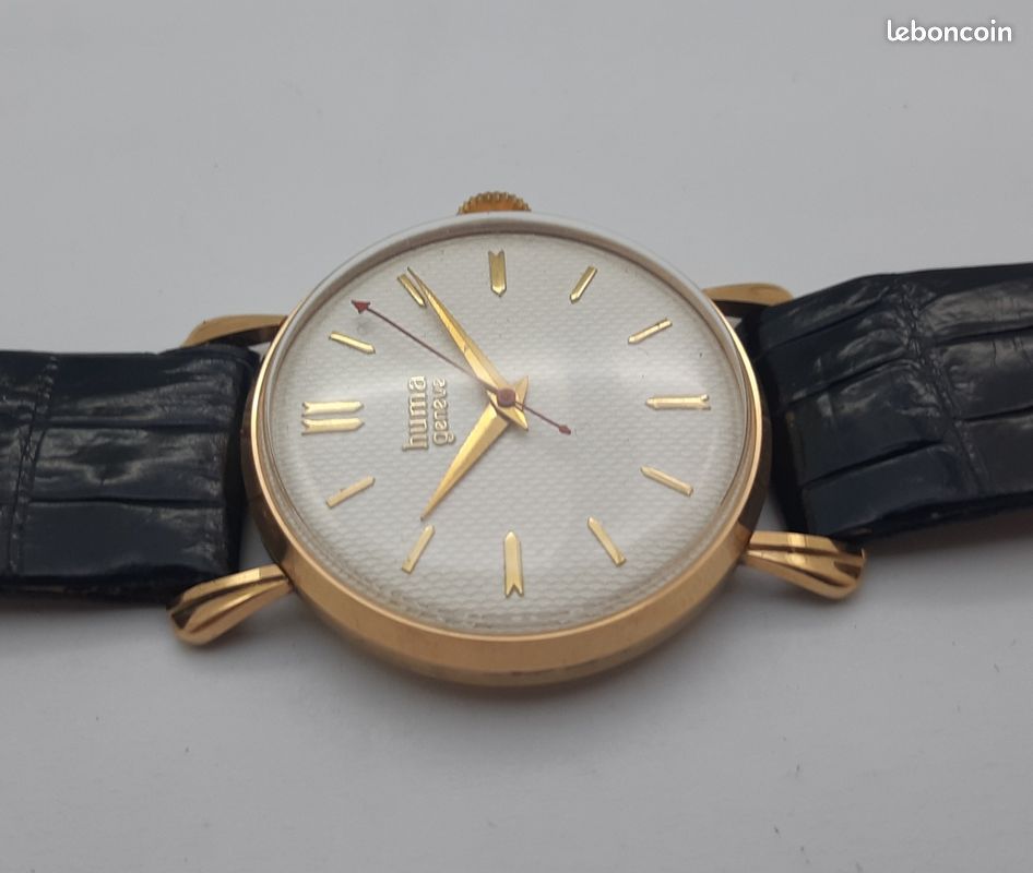 Montre Homme Mécanique Suisse HUMA Années 1970 | Boîtier Carré Doré Cadran Beige | Occasion Vintage