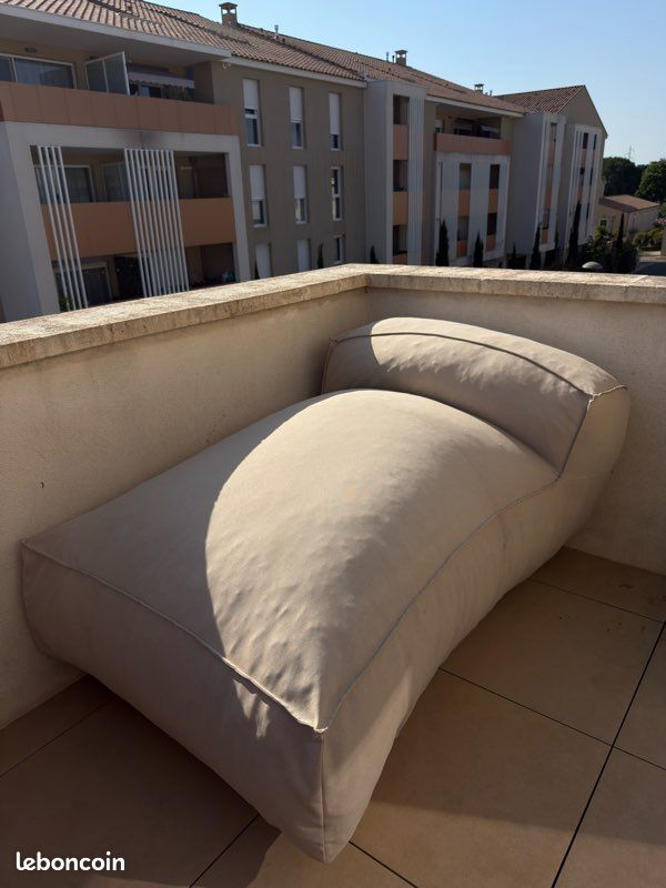 Chaise longue canapé de jardin Sklum beige (image 4)