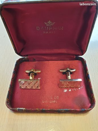 Boutons De Manchette Carrés Plaqué Or Art Deco DAUPHIN PARIS - Occasion, Vintage