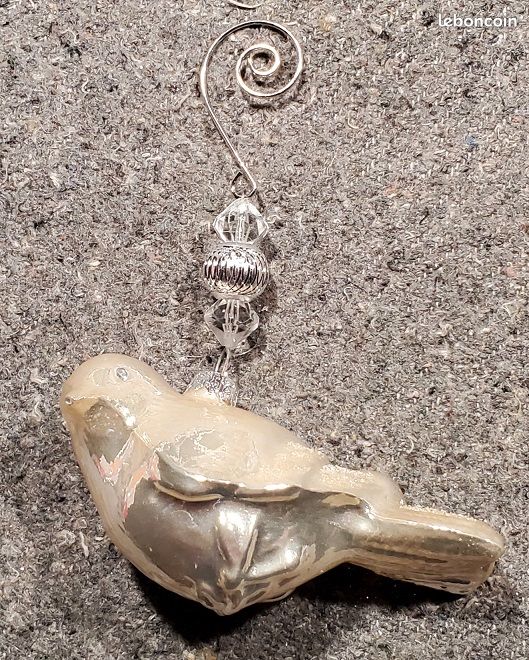 Déco Noël oiseau beige 9,5 cm (image 1)
