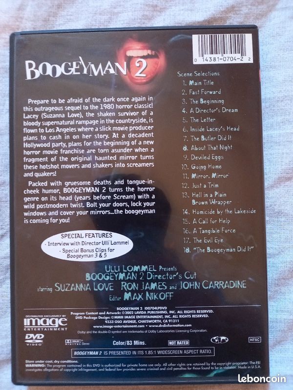 DVD Zone 1 ULLI LOMMEL'S BOOGEYMAN 2 DIRECTOR'S CUT (2003) (image 2)