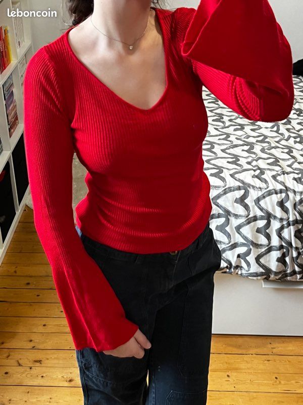 Maillot manches chauve-souris rouge (image 3)