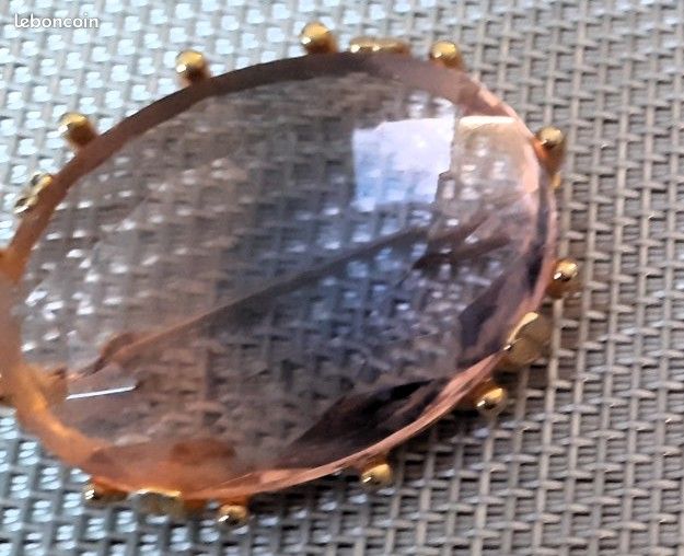Broche Vintage Rococo Années 50/60 - Métal Doré Embossé Avec Cabochon Nacré - Occasion