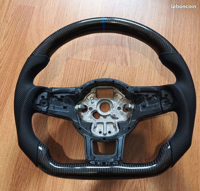 Volant neuf carbone cuir mé-plat Volkswagen golf gti gtd R polo passat Tiguan mk7 7 r-line gt gt-line bleu cuir (image 1)
