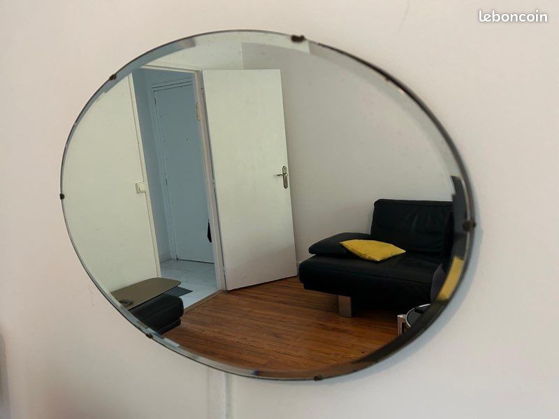 Miroir biseauté ancien en bois doré 52x91cm