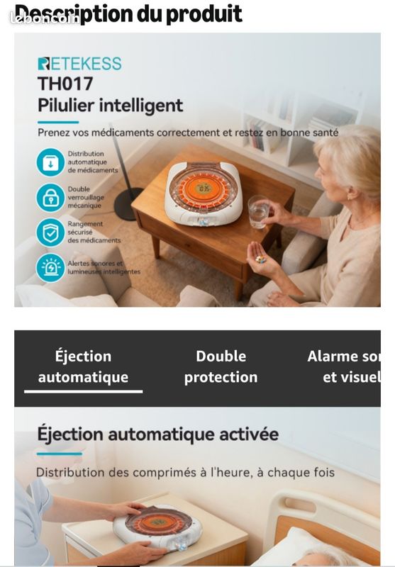 Grand Pilulier Automatique Intelligent NEUF sous cellophane 21 Compartiments Distributeur de Médicaments RETEKENESS TH017 Écran LCD 9 Alarmes Verrouillage Sécurisé Simple pour seniors (image 2)