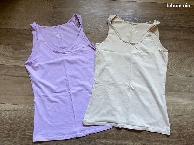 Lot 2 Débardeurs mauve et beige femme Primark S (image 1)