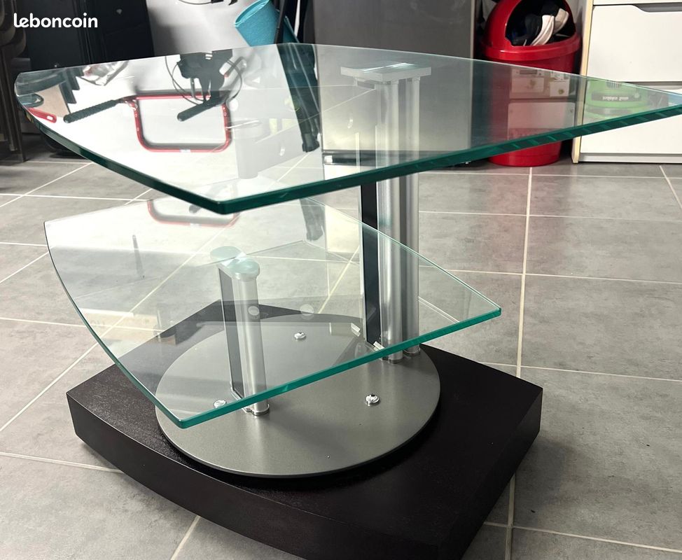 Meuble TV pivotant verre trempé et métal (image 3)